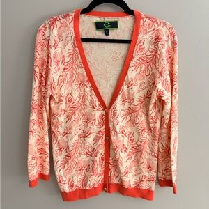 Women’s C. Wonder Gorgeous Orange Leaf Print V-neck Cardigan- Size Large